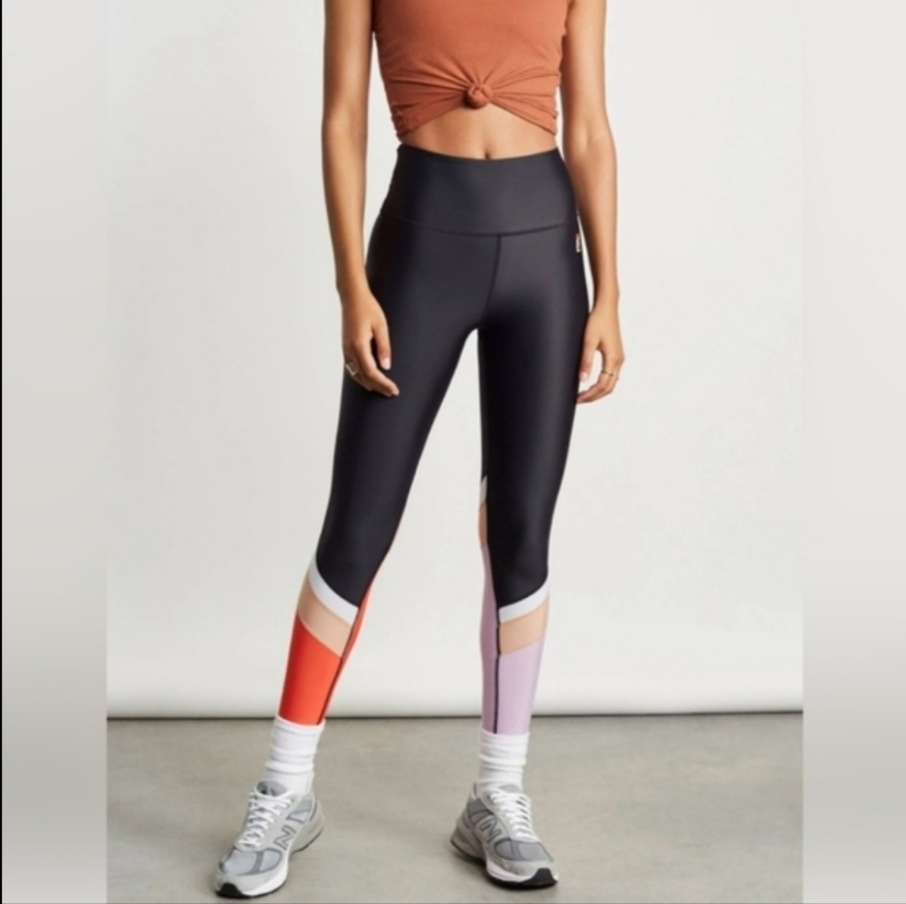 P.E.Nation Fast Break Leggings Size Medium Black,Lilac,Orange,Tan & White